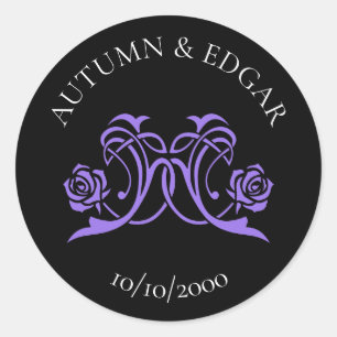 Adesivo Redondo Casamento Rosa Gótico Roxo Preto