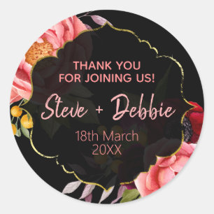 Adesivo Redondo Casamento Rosa Negro Obrigado Lip Balm Soy Candle