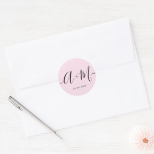 Adesivo Redondo Casamento Rosa Personalizado de Letra Minúscula Mi