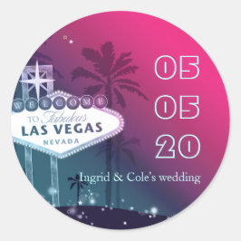 Adesivo Redondo Casamento Rosa Quente em Las Vegas Salve a Data
