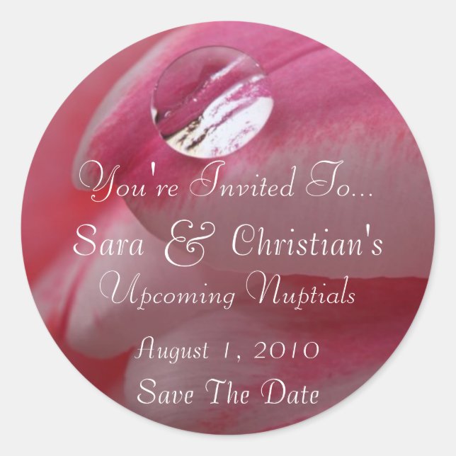 Adesivo Redondo Casamento Rosa Rosa Raindrop (Frente)