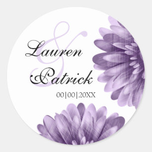 Adesivo Redondo Casamento roxo da data das economias da margarida