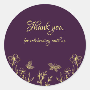 Adesivo Redondo Casamento roxo de flor de ouro elegante romântico