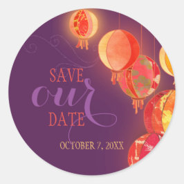 Adesivo Redondo Casamento Roxo De Lanternas Vermelhas Salve Nosso