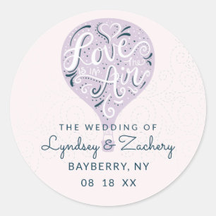 Adesivo Redondo Casamento roxo do balão de ar quente do amor