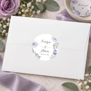 Adesivo Redondo Casamento Roxo Floral Elegante Eucalipto