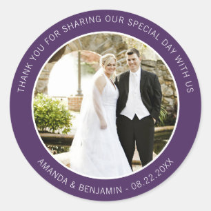Adesivo Redondo Casamento Roxo Moderno Elegante - Obrigado Foto