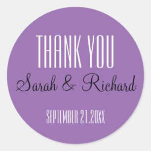 Adesivo Redondo Casamento Roxo Simples Obrigado