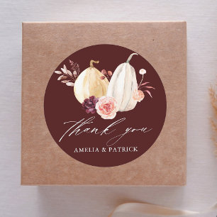 Adesivo Redondo Casamento Russo Burgundy Pumpkin Obrigado