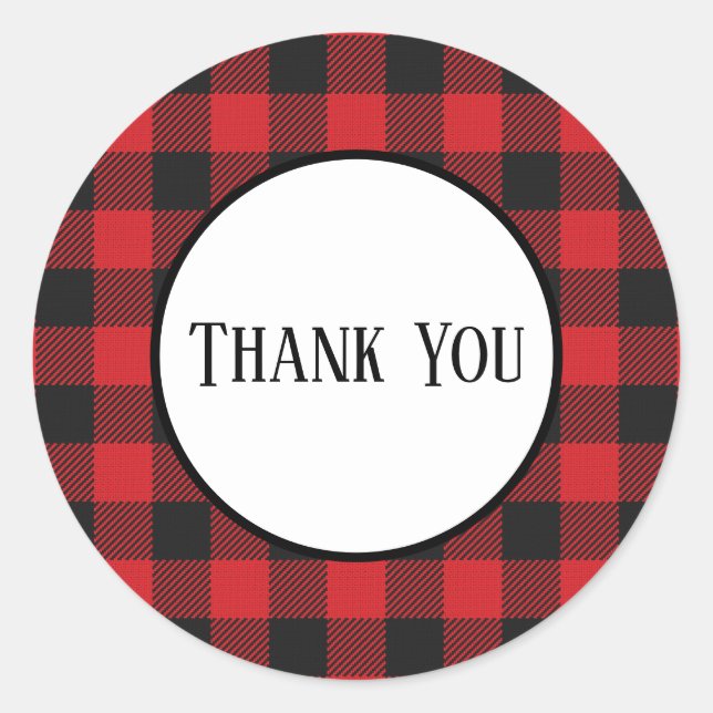 Adesivo Redondo Casamento Russo da Xadrez de Buffalo Negro Vermelh (Frente)
