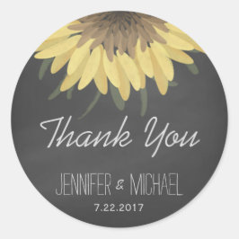 Adesivo Redondo Casamento Russo De Chalkboard De Sunflower Obrigad