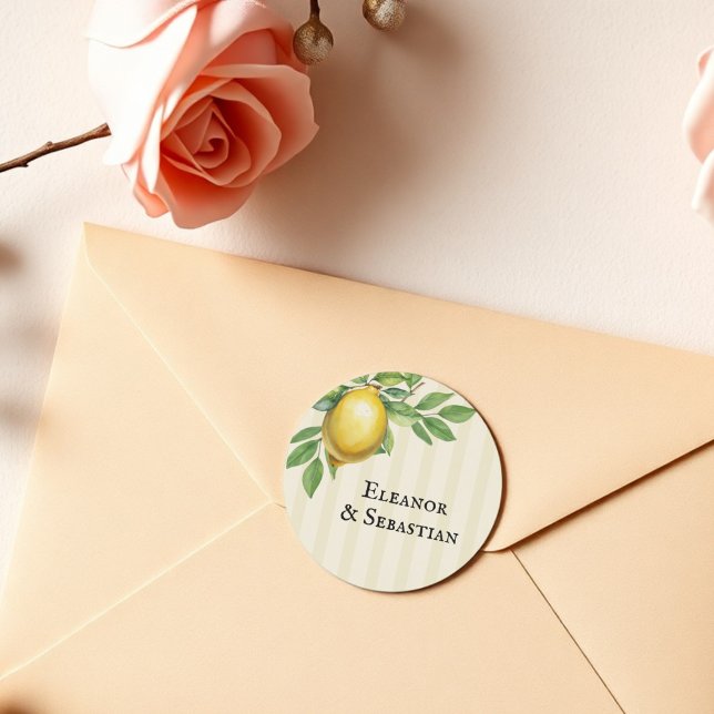 Adesivo Redondo Casamento Russo de Citrinos Amarelo-Limão-Aquarela (Criador carregado)