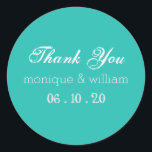 Adesivo Redondo Casamento Russo Do Teal Chalk Flourish Obrigado<br><div class="desc">Uma fonte florescente ao estilo do quadro negro sobre um fundo roxo. Simples e doce.</div>