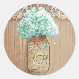 Adesivo Redondo Casamento Russo Floral de Mason Jar Hydrangea