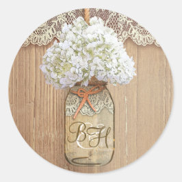 Adesivo Redondo Casamento Russo Floral de Mason Jar Hydrangea