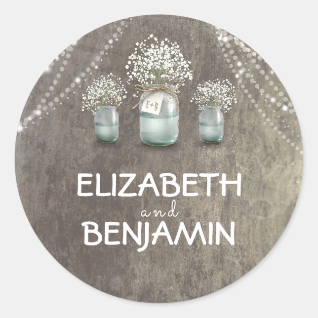 Adesivo Redondo Casamento Russo Mason Jar Bretic Floral (Frente)
