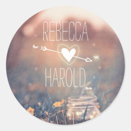 Adesivo Redondo Casamento Russo Mason Jar Fireflies