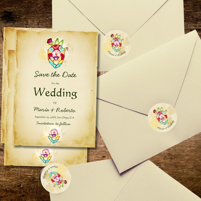 Adesivo Redondo Casamento Rustic Anatomical Floral Heart Mexicano (Criador carregado)