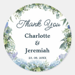 Adesivo Redondo Casamento Rustic Blue Floral Wreath Greenery