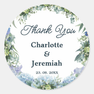 Adesivo Redondo Casamento Rustic Blue Floral Wreath Greenery