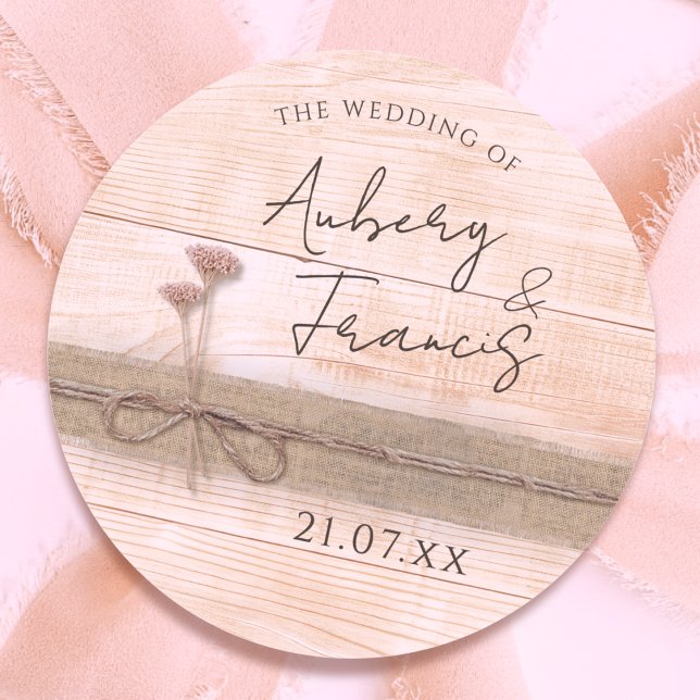 Adesivo Redondo Casamento Rustic Boho Burlap Floral Blush Wildflow (Criador carregado)