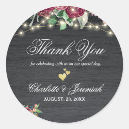 Adesivo Redondo Casamento Rustic Burgundy Mason Jar Lights Obrigad