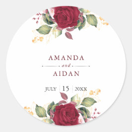 Adesivo Redondo Casamento Rustic Burgundy Red Floral