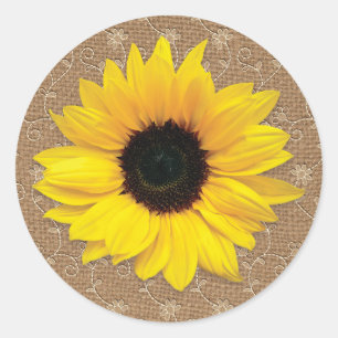 Adesivo Redondo Casamento Rustic Burlap e Lace Sunflower