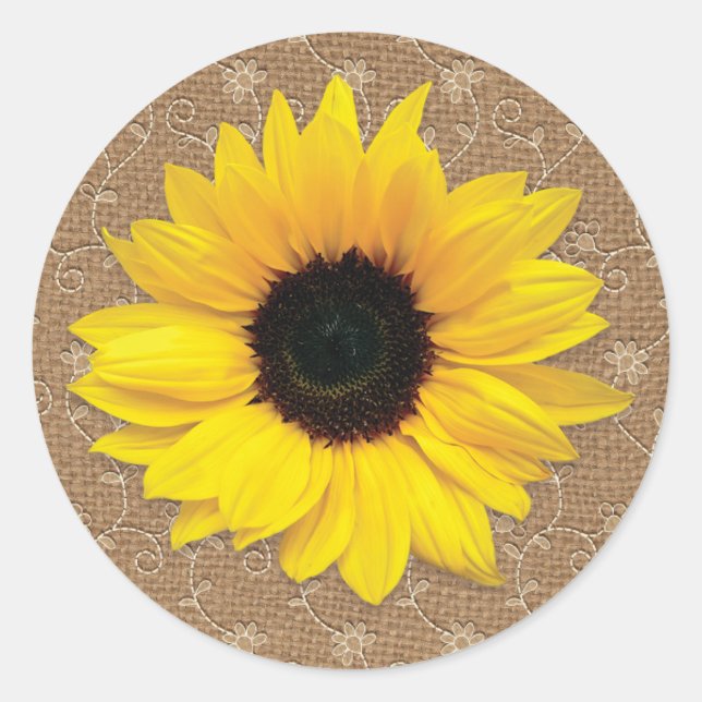 Adesivo Redondo Casamento Rustic Burlap e Lace Sunflower (Frente)