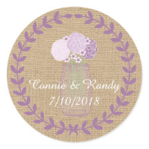 Casamento Rustic Burlap e Purple Mason Jar Flowers