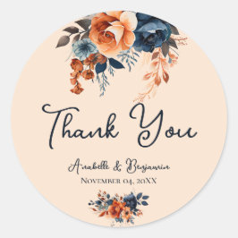 Adesivo Redondo Casamento Rustic Burnt Orange and Blue