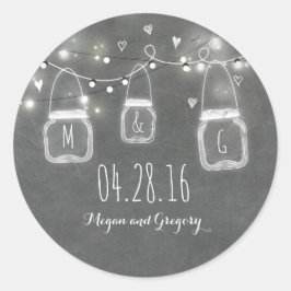 Adesivo Redondo Casamento Rustic Chalkboard Mason Jar Lights