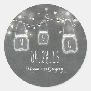 Adesivo Redondo Casamento Rustic Chalkboard Mason Jar Lights