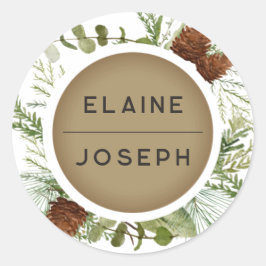 Adesivo Redondo Casamento Rustic Conifer Pine cone