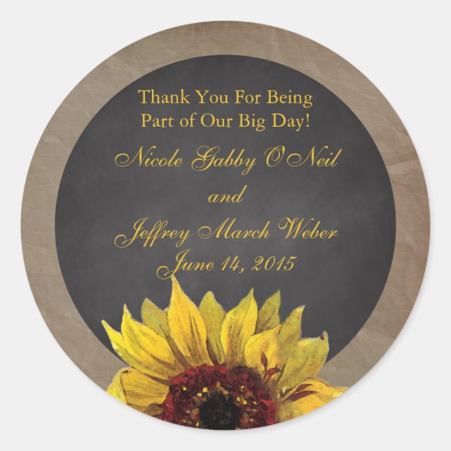 Adesivo Redondo Casamento Rustic Country Sunflower (Frente)