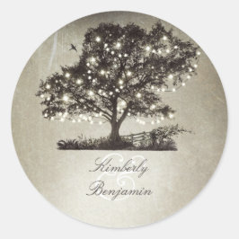 Adesivo Redondo Casamento Rustic Countryside Tree and Lights