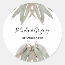 Adesivo Redondo Casamento Rustic Eucalyptus Leaf