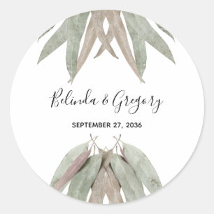 Adesivo Redondo Casamento Rustic Eucalyptus Leaf