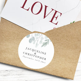 Adesivo Redondo Casamento Rustic Eucalyptus Simple Floral Watercol