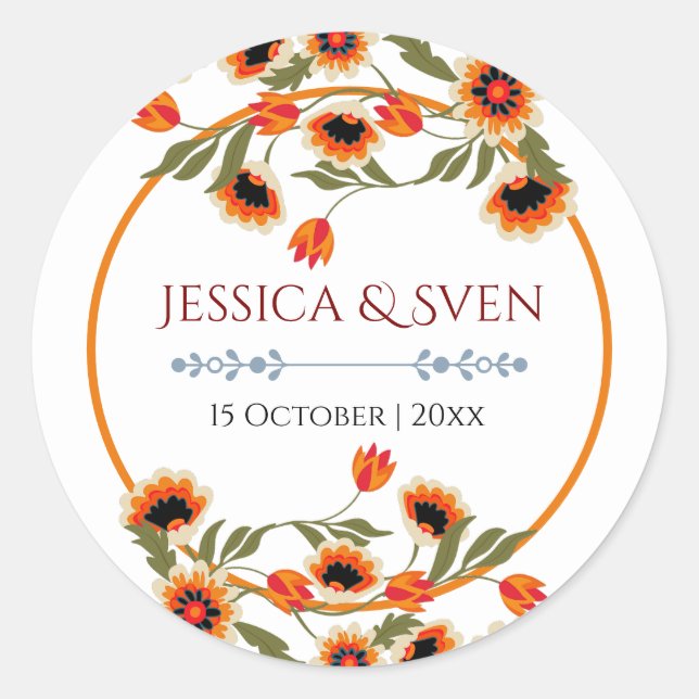 Adesivo Redondo Casamento Rustic Floral Escandinávia Inspirado Fol (Frente)
