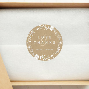 Adesivo Redondo Casamento Rustic Floral Faux Kraft Obrigado