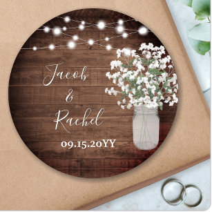 Adesivo Redondo Casamento Rustic Floral Mason Jar & Lights