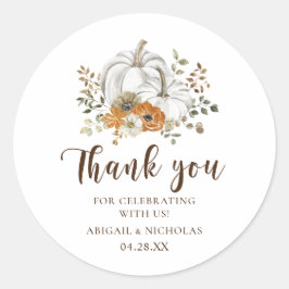 Adesivo Redondo Casamento Rustic Floral Pumpkin Obrigado Sticker