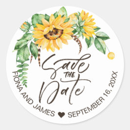Adesivo Redondo Casamento Rustic Floral Sunflower Save The Date