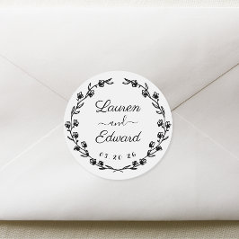 Adesivo Redondo Casamento Rustic Floral Wreath Monograma