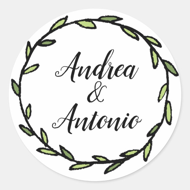 Adesivo Redondo Casamento Rustic Green Leafy Wreath (Frente)