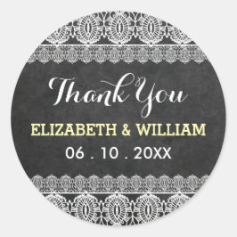 Adesivo Redondo Casamento Rustic Lace & Chalkboard Obrigado Amarel