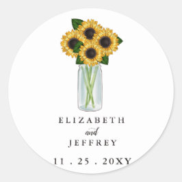 Adesivo Redondo Casamento Rustic Mason Jar Sunflower