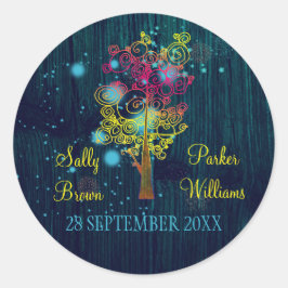 Adesivo Redondo Casamento Rustic Midnight Blue Woodland