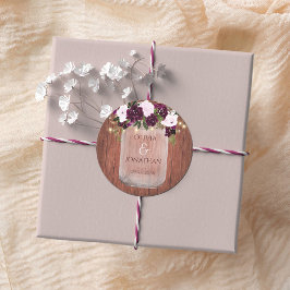 Adesivo Redondo Casamento Rustic Plum Floral Mason Jar Lights